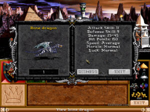 Bone Dragon status in Heroes of Might and Magic II: Gold Edition.