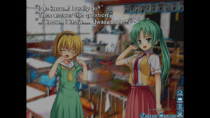 A conversation between Satoko and Mion in Higurashi When They Cry Hou – Ch.1 Onikakushi.
