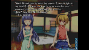 Gameplay footage from Higurashi When They Cry Hou – Ch.3 Tatarigoroshi.