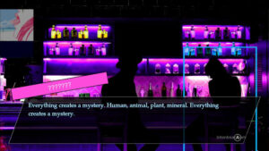 A mysterious dialogue in Paradise Killer.