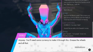 A dialogue with Shinji in Paradise Killer.