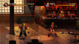 Blaze, Axel and a bartender kangaroo in Streets of Rage 4.