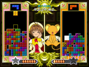 Sakura versus Kero in Tetris with Cardcaptor Sakura: Eternal Heart.