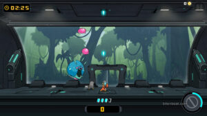 A stage with a big blue enemy in The Bug Butcher.