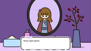 Haru looking at herself in the mirror in one night, hot springs.