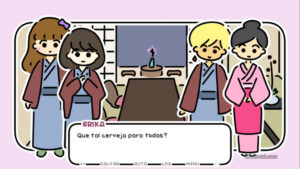 Erika offering beer to everyone in the room in one night, hot springs.