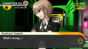 Byakuya Togami asking what's wrong in Danganronpa: Trigger Happy Havoc.