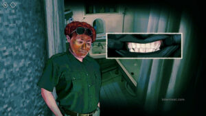 Analyzing a person's teeth in No, I'm Not a Human.