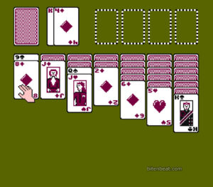Gameplay featuring the burgundy card back in Solitaire.
