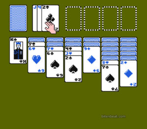 Gameplay featuring the blue card back in Solitaire.