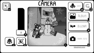 The protagonist taking a picture with a snowman in TOEM.