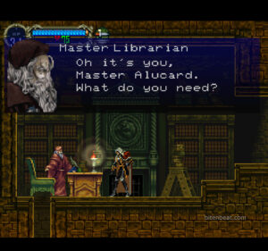 Alucard talking to the Master Librarian in Castlevania Symphony of the Night